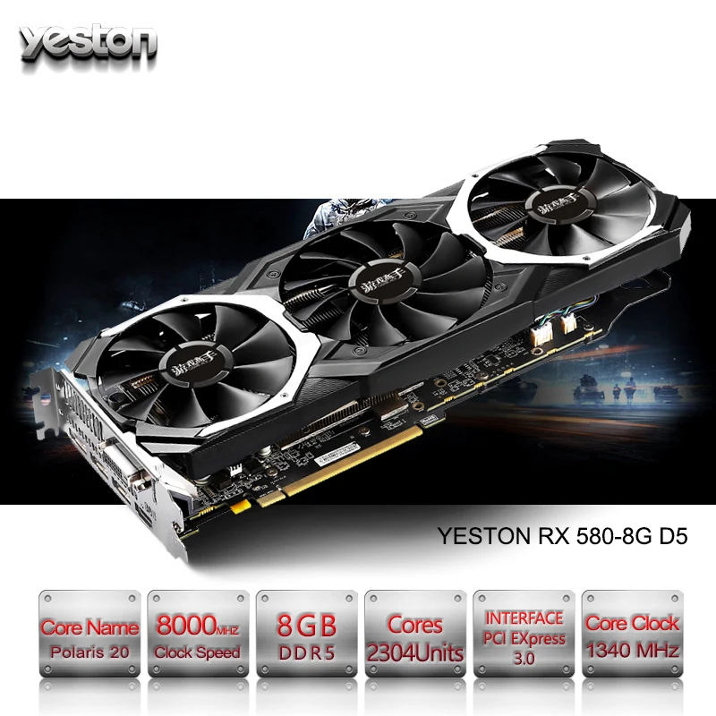 

Yeston Radeon RX 580 GPU 8GB GDDR5 256 bit Gaming Desktop computer PC Video Graphics Cards support DVI/HDMI PCI-E X16 3.0