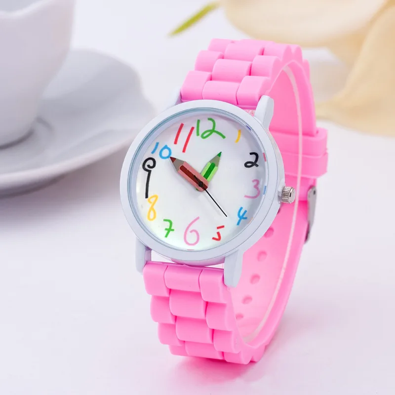 Shellhard 1pc Silicone Strap Quartz Jelly Soft Wrist Watch New Fashion Pencil Pointer Children Kids Cute Watches 11 Colors