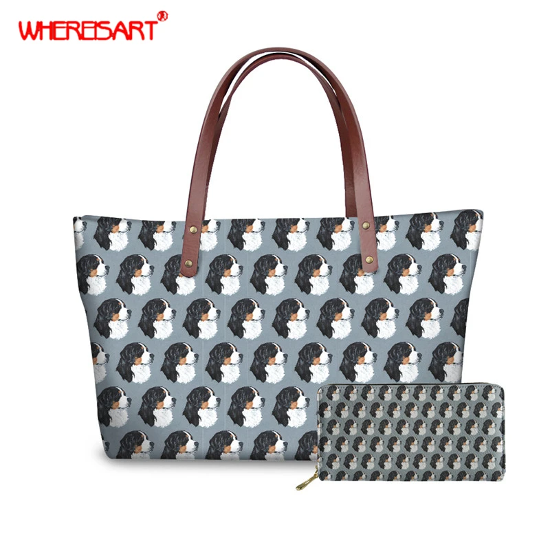 

WHEREISART Bernese Mountain dog Purses and Handbags ladies large messenger bag women's big shoulder bag female tote bag zipper