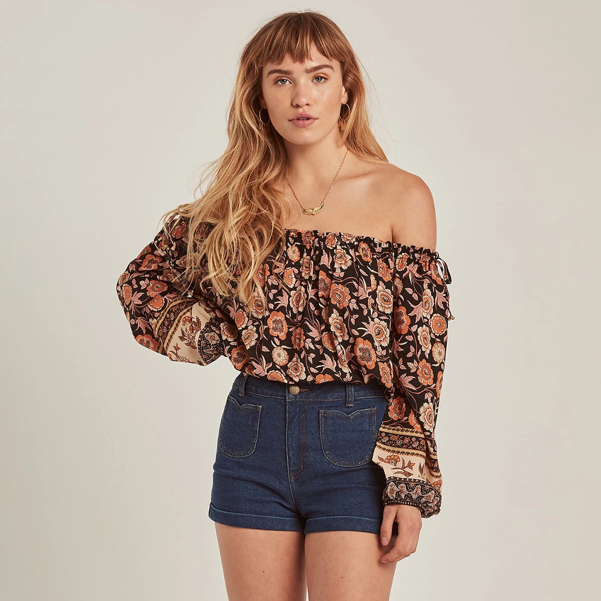

Coral Red Print Blouse Summer Clothes 2019 Women Long Sleeve OFF Shoulder Sexy Shirt Boho Floral Vintage Loose Blouse Beach Wear
