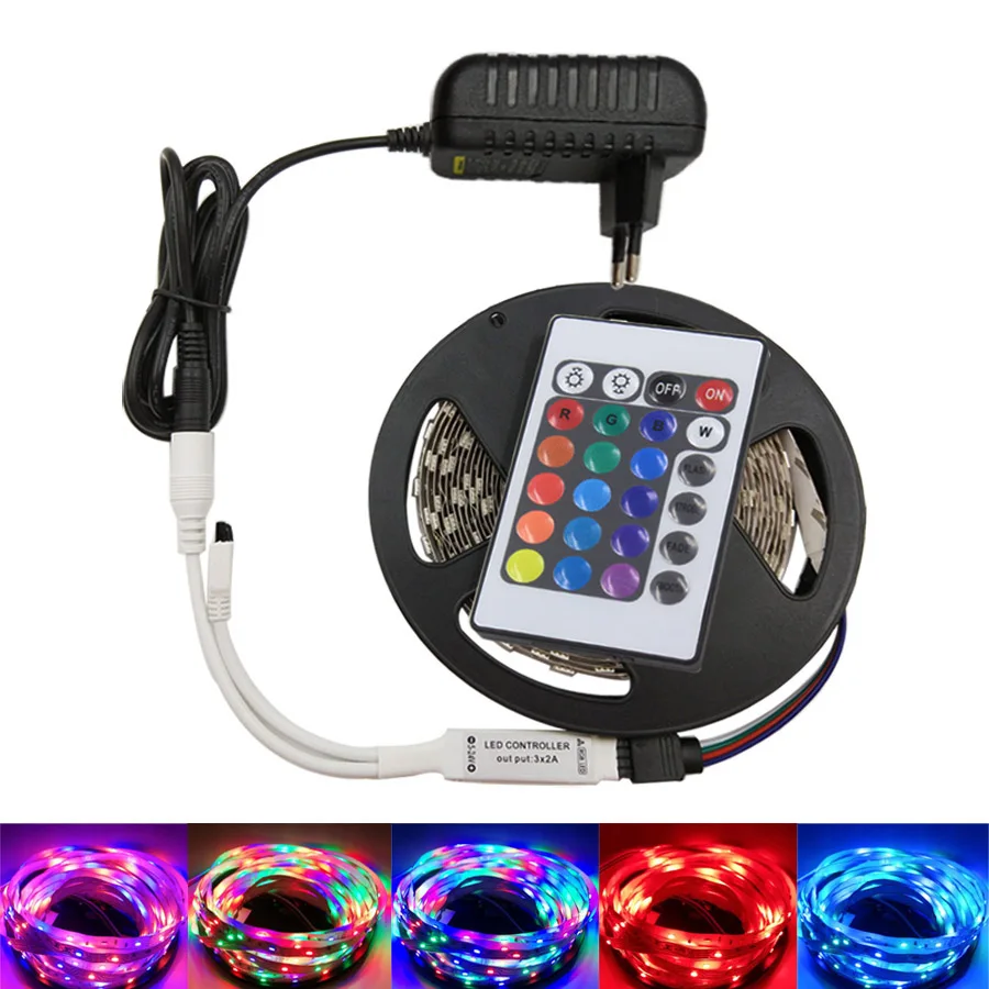 BEKCMTH 5 м 10 м 15 м 20 м Светодиодная лента RGB водонепроницаемый SMD 2835 DC12V rgb струнный диод гибкая лента RF или IR Contoller+ адаптер