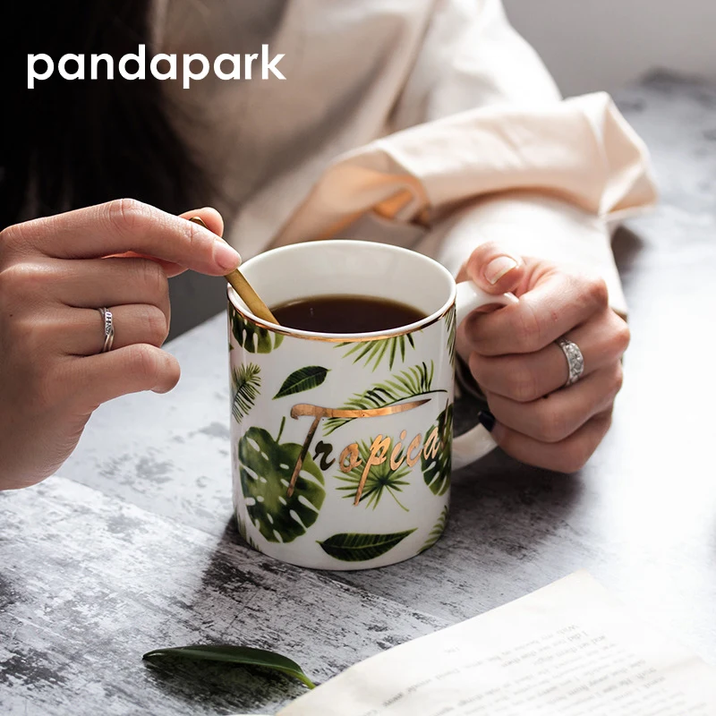 

Pandapark New Nordic Marble Pattern Bone China Ceramic Coffee Cup Creative Gilt Edge Breakfast Mug Fashion Gift for Friends