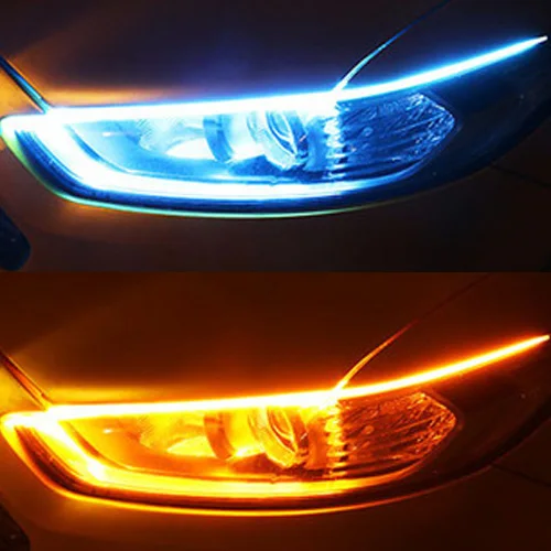 Автомобильный 12 В гибкий дневной ходовой фонарь светодиодный сигнал поворота DRL светодиодный светильник s Желтый струящийся головной светильник светодиодный светильник водонепроницаемый - Цвет: Ice Blue turn Yellow
