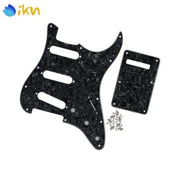 

New Set of Black Pearl 11 Hole SSS Strat Electric Guitar Pickguard Scratch Plate & Tremolo Cavity Cover Back Plate & Screws