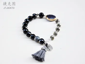 

pyrite mix onyx natural stone tassel wrap bracelet with 925 silver clasp