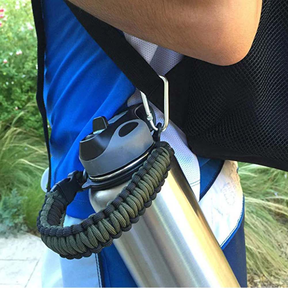 Открытый Пешие прогулки велосипед бутылка для воды подстаканник Paracord ручка ремень шнур веревки безопасности для гидро склянки и бутылки широкий рот