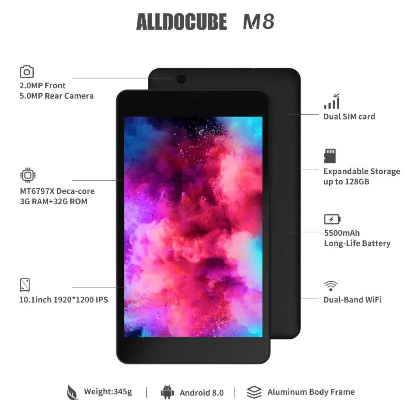 Планшет ALLDOCUBE M8 8 дюймов 4G с функцией телефонных звонков 1920*1200 Android 8,0 3 Гб ram 32 Гб rom MT6797X Helio X27 Deca Core