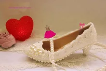 2016 Fashion Lace platform 6cm med-heeled Princess shoes Imitation pearl sexy Girl women wedding bridal dress shoes