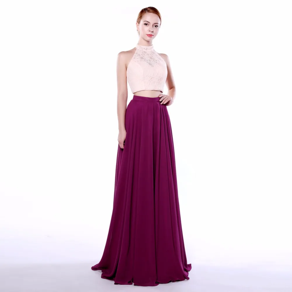 Реальный образец сексуальный из двух частей линии шифон Холтер Длинные вечерние