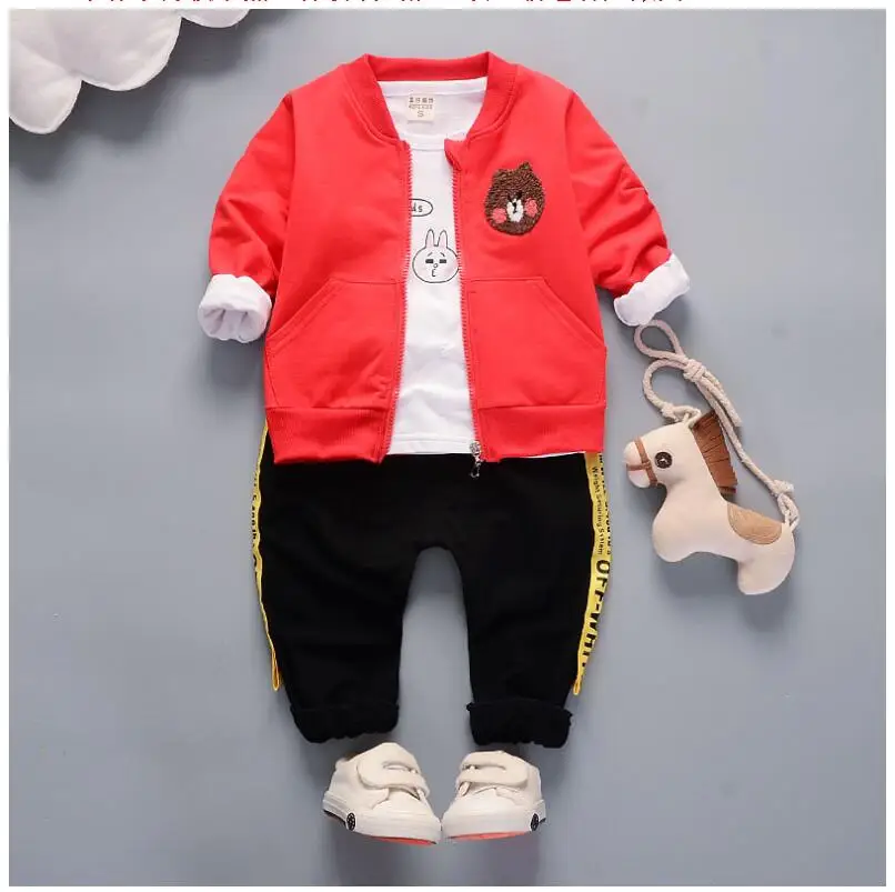 

ZWXLHH 2019 Spring Baby Boys Clothing Sets Toddler Infant Clothes Suit Cartoon Bear Coat T Shirt Pants Kids Children Costume