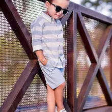 Детская От 3 до 8 лет для маленьких мальчиков, Детская полосатая футболка в джентльменском стиле+ штаны, летний костюм для свадебной вечеринки