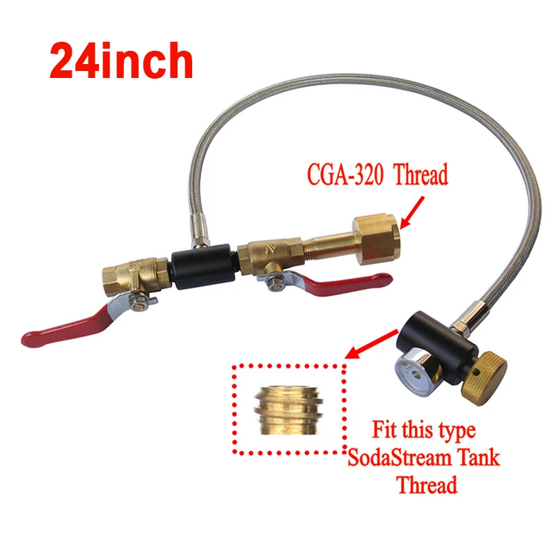 

New CO2 Cylinder Refill Adapter With Hose For Filling Sodastream Tank 24/36 1*