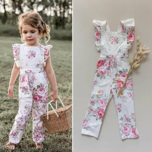 

New Toddler Baby Girls Floral Fly-Sleeve Siamese Trousers Rompers Summer Clothes