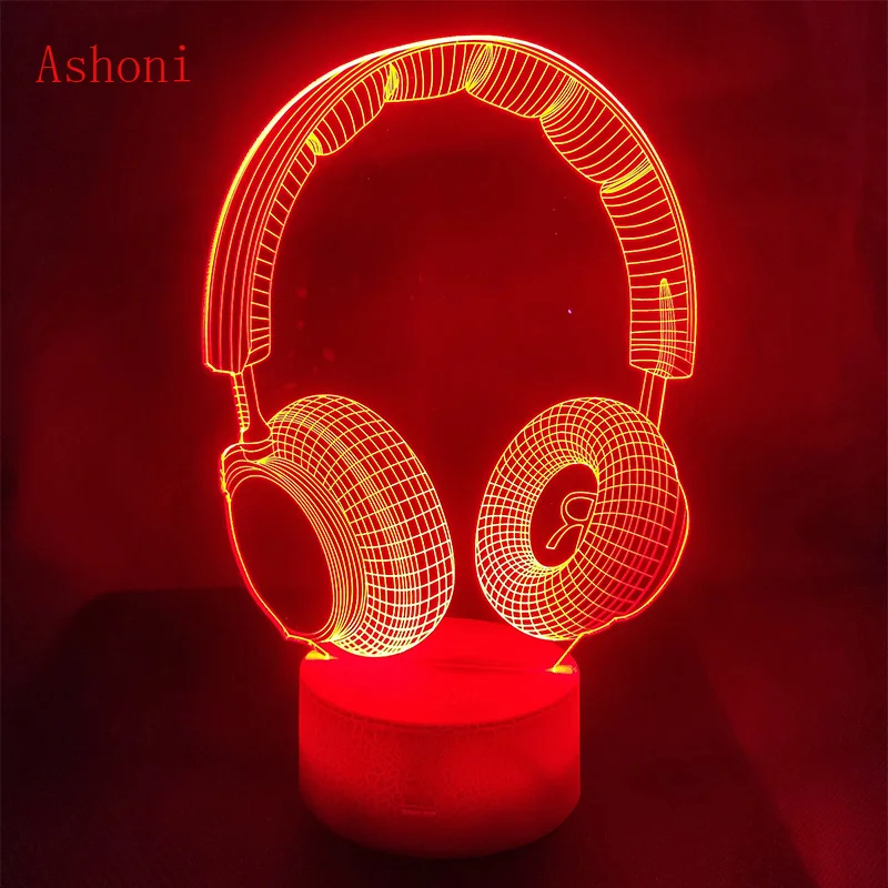 Headphone 3D Illusion Lamp Christmas Gift Night Light Beside Table Lamp 