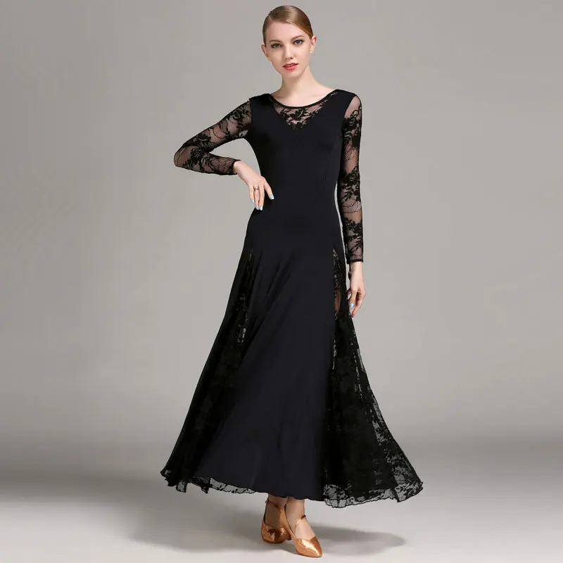 

2018 New ballroom dance competition dresses Lace splicing standard dance dresses Adult dance clothes