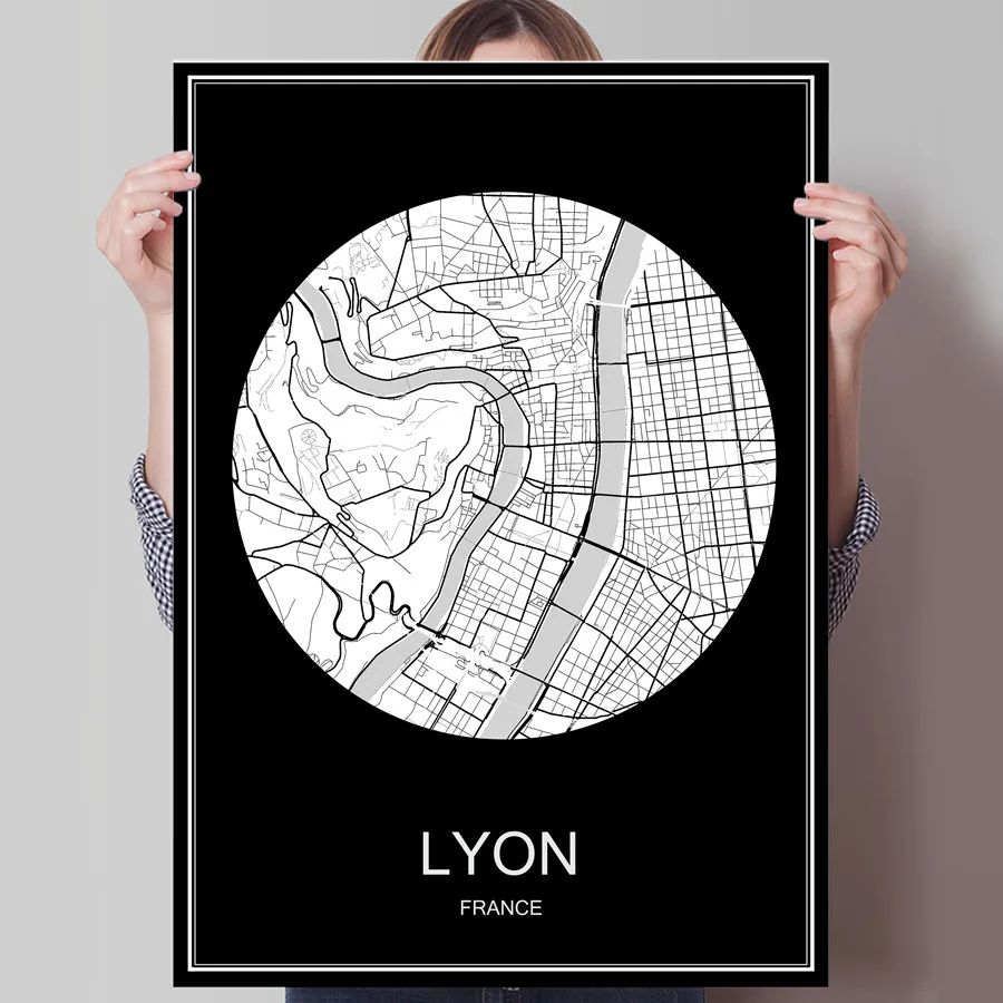 

Abstract World City Map LYON France Print Poster Print on Paper or Canvas Wall Sticker Bar Cafe Living Room Home Decoration