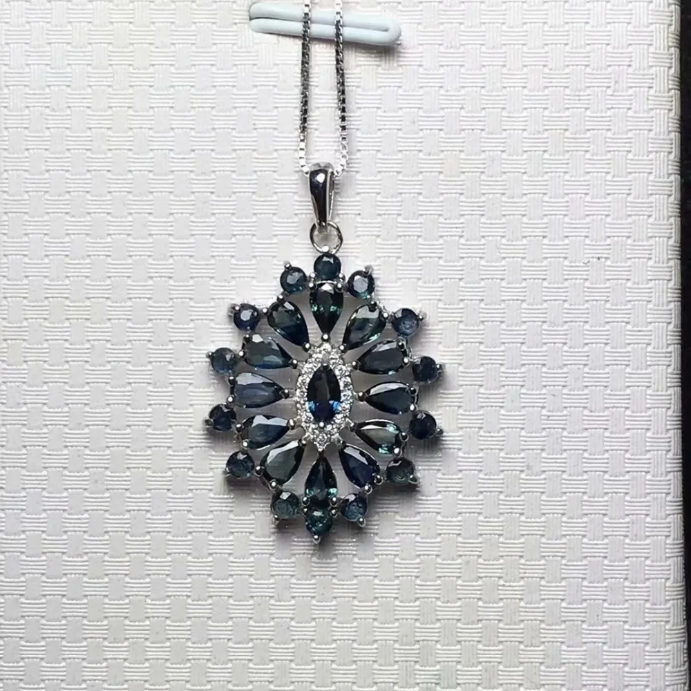 Натуральный сапфир ожерелье кулон ожерелье стерлингового серебра 925 кулон сожгли сапфир подарок на день рождения