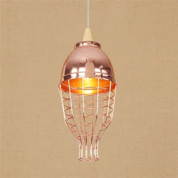 

Loft Style Rose Gold Iron Cage Droplight Modern LED Pendant Light Fixtures Simple Single Head Wood Hanging Lamp Home Lighting