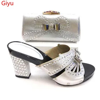 

doershow New silver color Italian Shoes With Matching Bags African Women Shoes and Bags Set For Prom Party Summer Sandal!SVF1-9