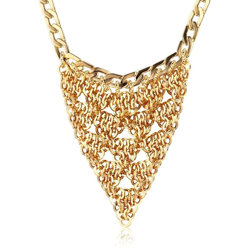 

Yellow Gold Color Cable Chain Circles Linked Triangle Choker Short statement Bib Necklace Women Costume BOHO Jewelry colar Gift