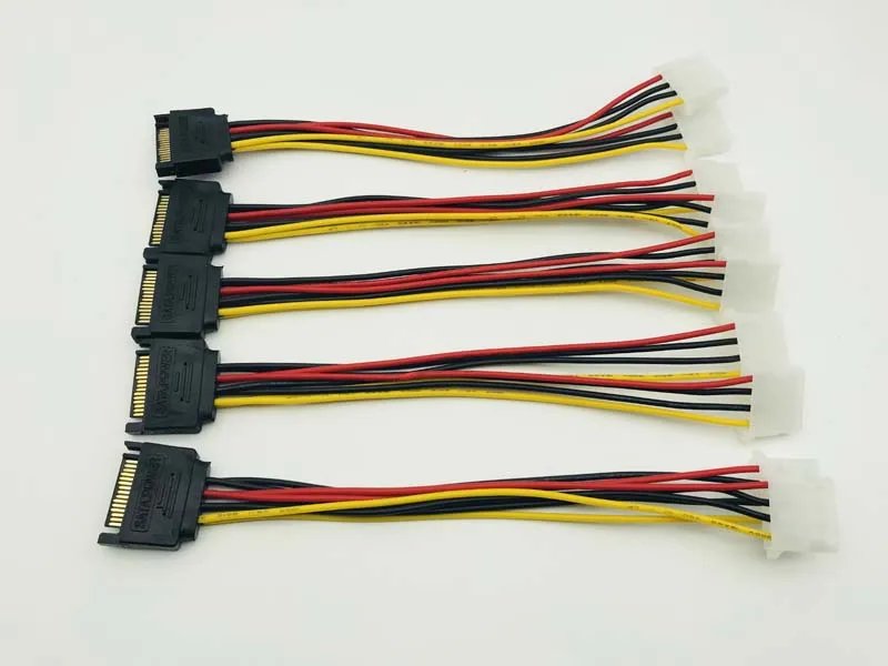 5PCS 15Pin SATA to 2 Dual 4Pin Power Cable IDE Molex Power Lead Y Splitter Cable Cord 18AWG Wire 20cm for Bitcoin Miner Mining