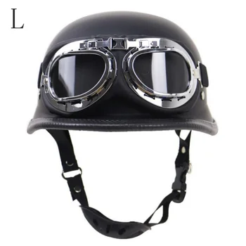 

Motorcycle Helmet German PU Style Vintage Motorcycle Open Face Retro Half Helmet Cruise Chopper Biker Pilot DOT Size M-XL