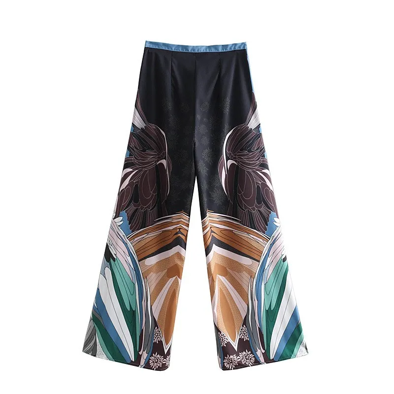 Japanese Wide Leg Pants Women Print Summer Pants High Loose Trousers Palazzo Clothing