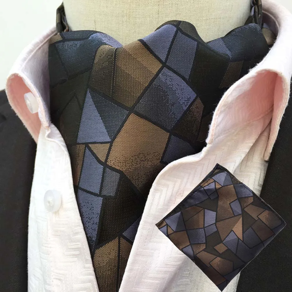  Men Cravat Scarves Polka Dots Printed Ascot Ties Handkerchief Pocket Square Set