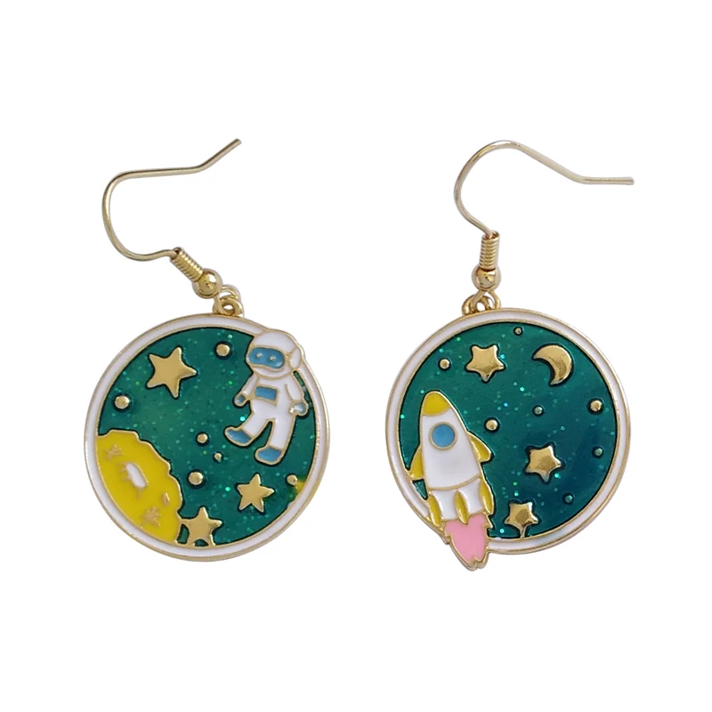 

fashion jewelry metal enamel star moon planet earth rocket spaceman earring for women