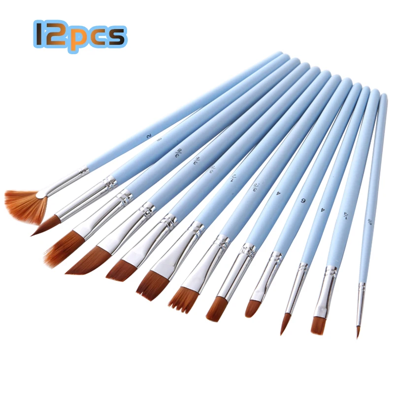 

12/Pcs Brush Nylon Hair Wooden Handle Watercolor Art Paint Brush Pen Set for Learning Oil Acrylic Painting Supplies