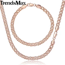 Trendsmax, ювелирный набор, браслет, ожерелье для женщин, 585, розовое золото, заполненный, женский браслет, венецианское звено, цепочка, ожерелье, 5 мм, KGS280