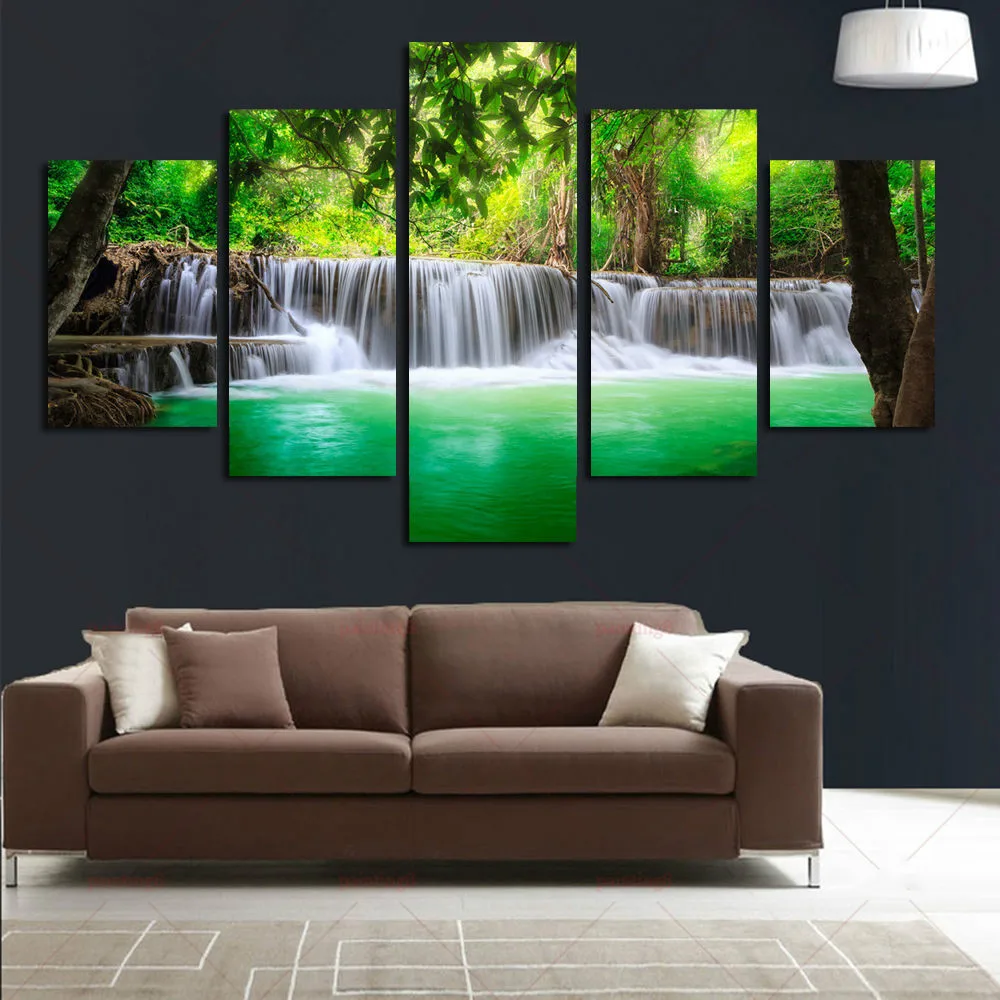  5 Panel Waterfall Painting Canvas Wall Art Picture Home Decoration Living Room Canvas Print Painting Canvas Art Unframed