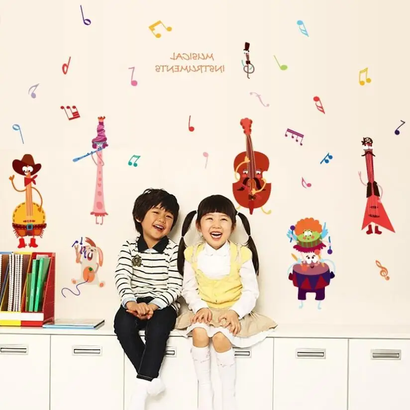

Creative Cartoon Musical Instruments Sticker Guitar Drum Stickers Kids Rooms Nursery Decor Poster Music Space Note Stikers XN100