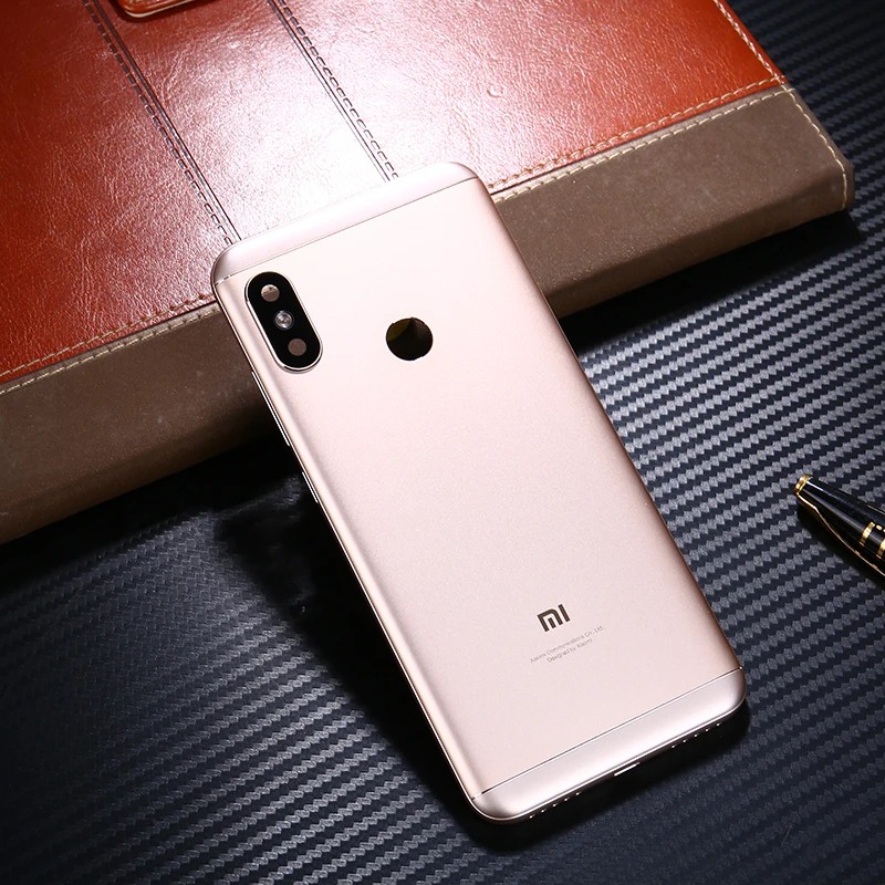 Mi A2lite корпус батареи Чехол для Xiaomi mi A2 Lite задняя крышка Запасные части кнопки громкости питания+ объектив камеры - Цвет: Gold