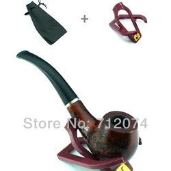 Elegant Vintage Durable Mens Tobacco Wooden Smoking Pipe With Cigar Cigarette Smoking Pipe Stand And Pouch Free Shipping 705