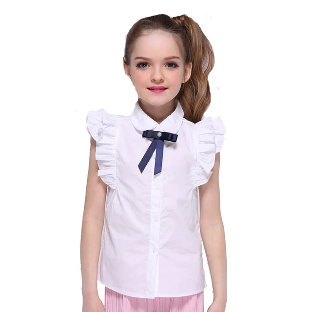 Girls White Blouses Cotton Short Sleeve Shirts For Students School ...