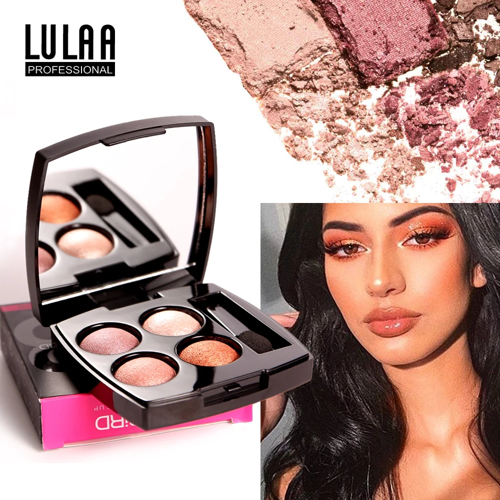 

LULAA 4 Colors Glitter EyeShadow Pallete Makeup Matte Shimmer and Shine Diamond Eyeshadow Powder Pigment Waterproof Cosmetics
