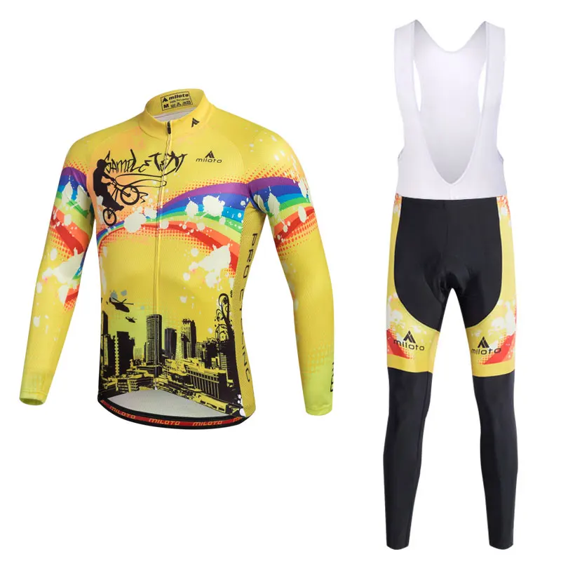 Long Jersey Set Желтая Команда Велоспорт Джерси велосипед брюки набор Ropa Ciclismo мужские осенние pro трикотаж для велосипедистов Майо Одежда - Цвет: Long Jersey Set