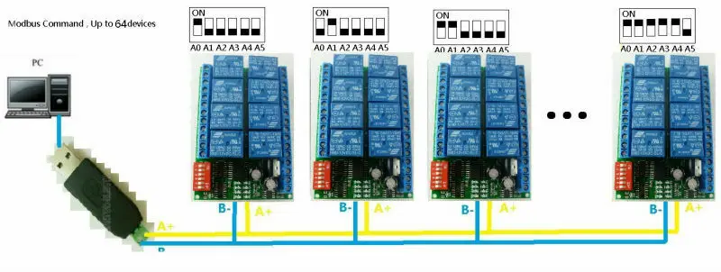 Релейный Модуль RS485 Modbus RTU 485 8 каналов 12 В постоянного тока 1 шт. переключатель