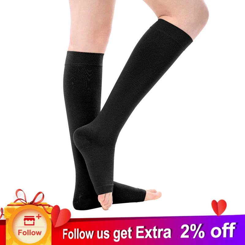 

A Pair Cofoe Medical Varicose Veins Socks 15-21mmHg Pressure Level 1 Medical calf peep-to Socks Varicose Veins Sock (open toe)