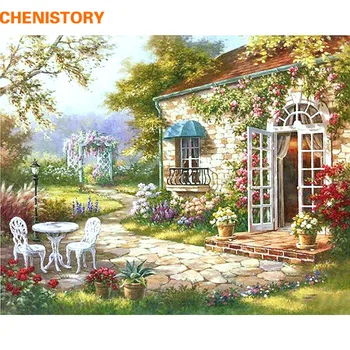 

CHENISOTRY Garden House DIY Painting By Numbers Abstract Modern Oil Painting Home Wall Art Decor For Living Room Artwork 40x50cm