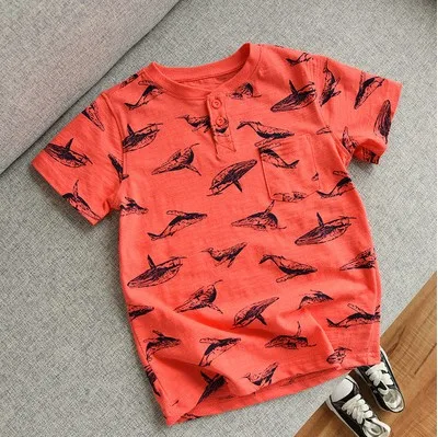 Летняя одежда для мальчиков; Новинка года; футболка с короткими рукавами для мальчиков-подростков; детские топы из бамбукового хлопка с принтом дельфина; BC644 - Цвет: xi red