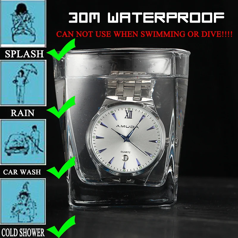  Amuda Brand Men Luxury Quartz Watch Silver Men Alloy Band Wristwatches Business Watches relogio masculino mujer 