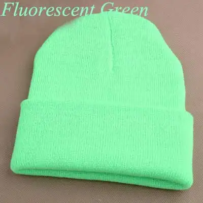 Зимние шапки для женщин, вязанная неоновая шапка для мужчин, в стиле хип-хоп, карамельный цвет, хлопковая вязаная шапка, s, модная, Skullies Beanies, вязаная шапка, мягкая шапка - Цвет: Fluorescent Green