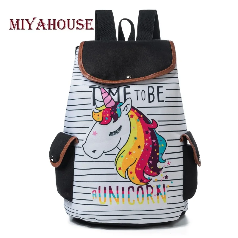Miyahouse цветной повседневный рюкзак с принтом единорога, женский рюкзак на шнурке, стильный парусиновый рюкзак для путешествий для девочек, школьная сумка