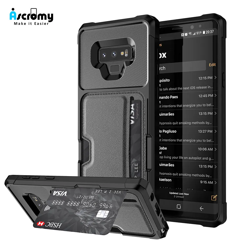 Чехол бумажник Ascromy для Galaxy S9 Plus кожаный флип чехол с отделением карт магнитный