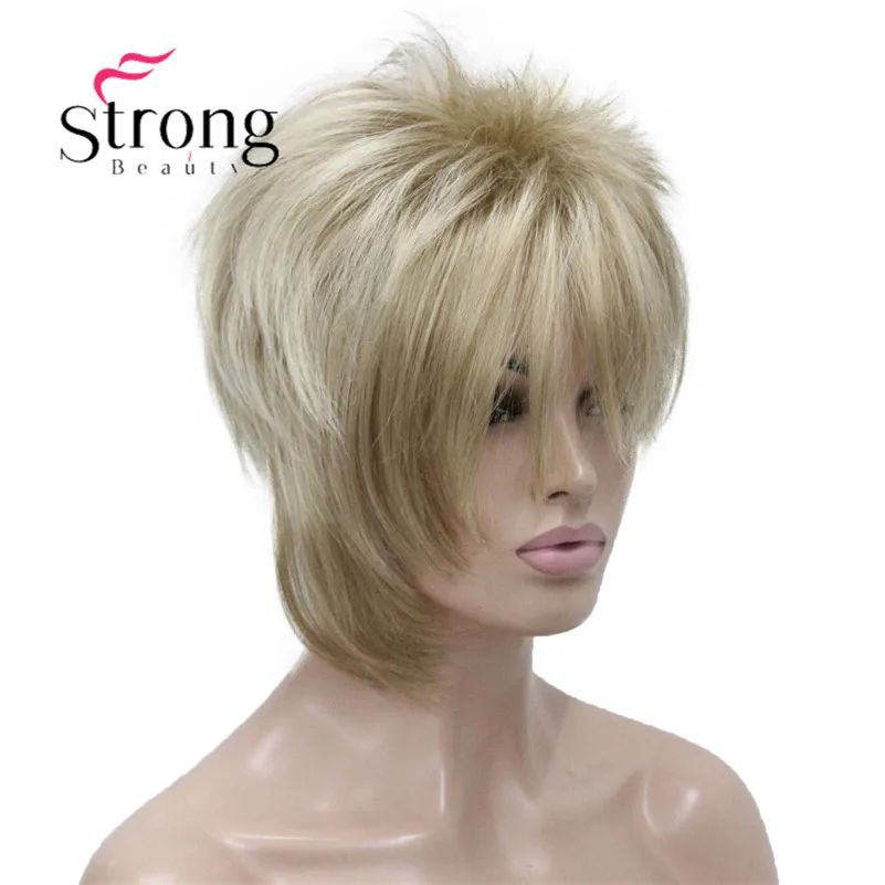 RG-9754 #15BT613 Asymmetric side bangs blonde short straight synthetic women`s wig (4)