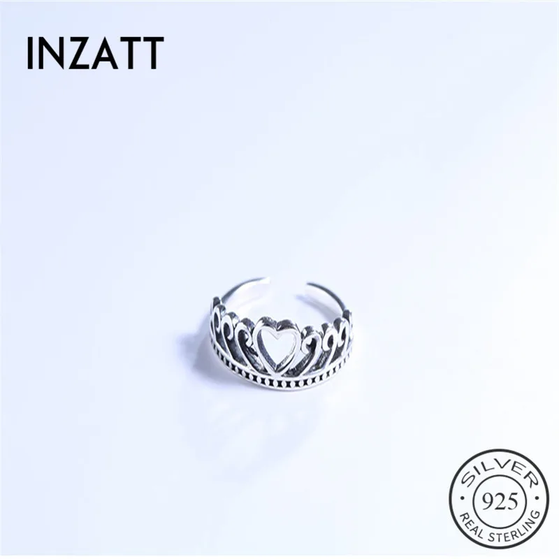 

INZATT Vintage CROWN Hollow Heart Ring 100% 925 Sterling thai Silver For Women Birthday party Fashion Jewelry New 2018 Gifts