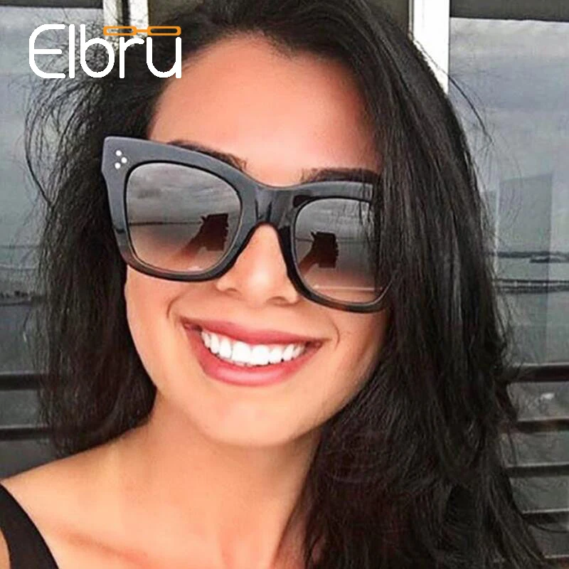 Женские винтажные солнцезащитные очки Elbru большие градиентные кошачий глаз