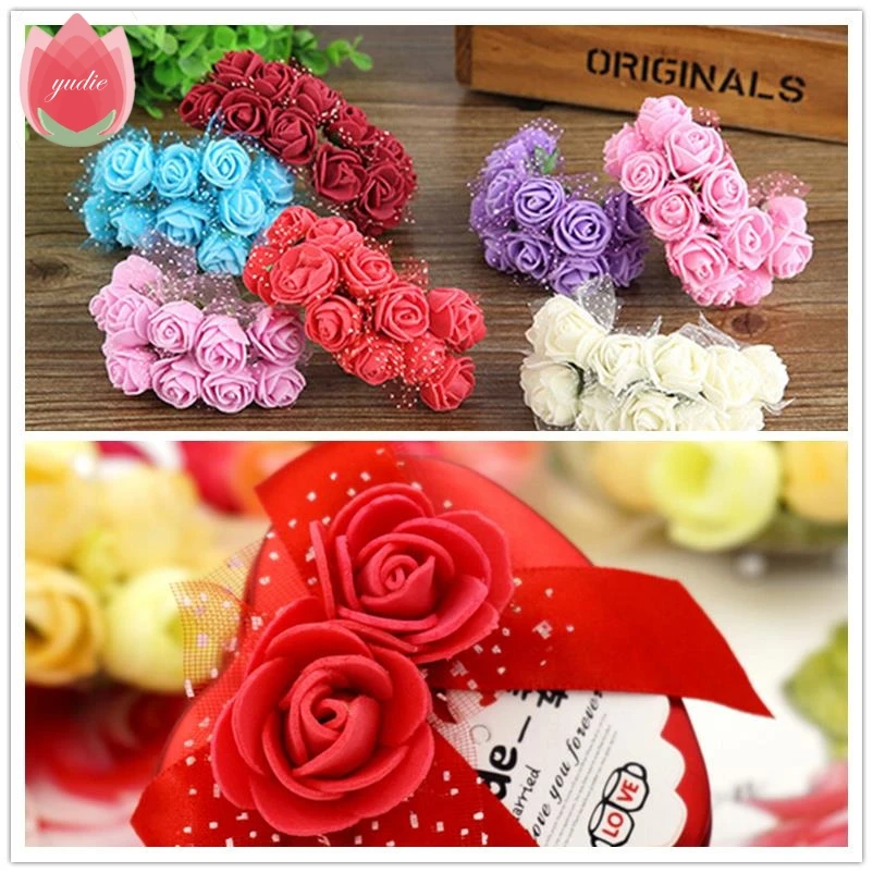 12pcs Foam Lace Rose Handmade Artificial Flowers Bouquet For Wedding